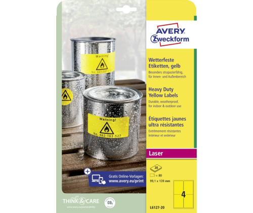 Kleebisetikett polüesterkilest ilmastikukindel AVERY Zweckform 99,1x139mm 20 lehte kollane (L611.907-20)