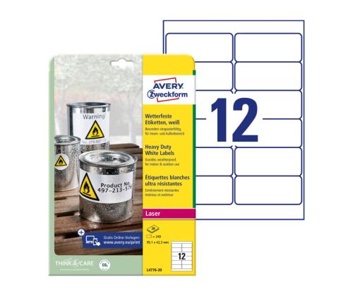 Kleebisetikett polüesterkilest ilmastikukindel AVERY Zweckform 99,1x42,3mm 20l permenentse liimiga (L4776-20)