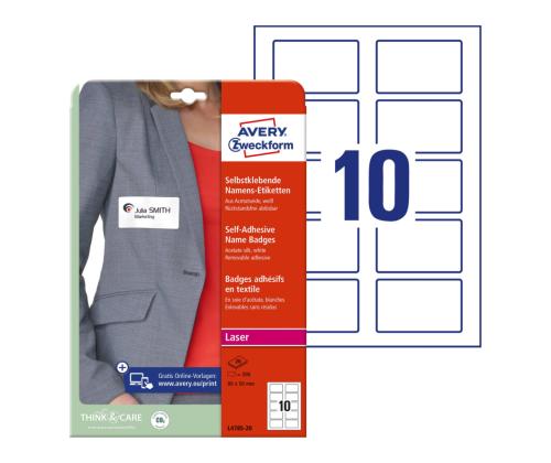 Kleebitav nimesilt kangale AVERY Zweckform 80x50mm 20 lehte (L4785-20)