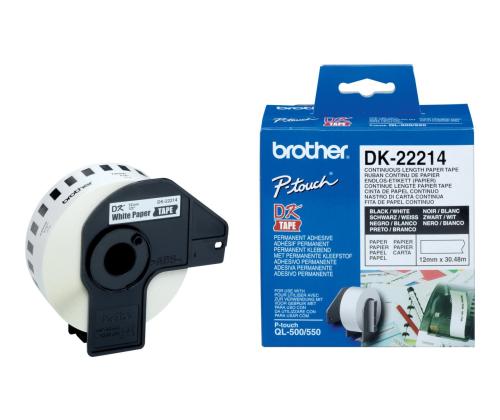 Kleepkirjalint BROTHER DK22214 paberteip 12mm x 30,48m valge termopaber