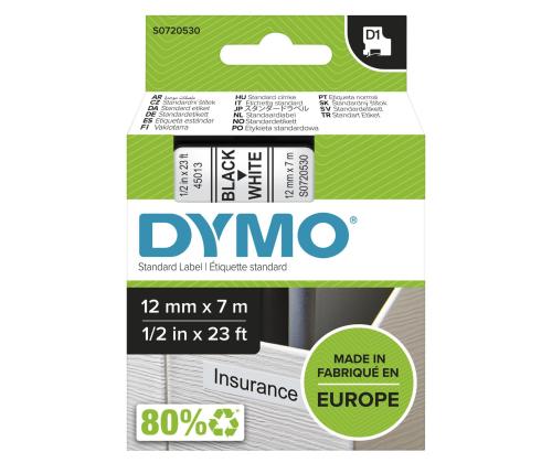 Kleepkirjalint/markeerimislint DYMO D1 45013 12mm x 7m must/valge