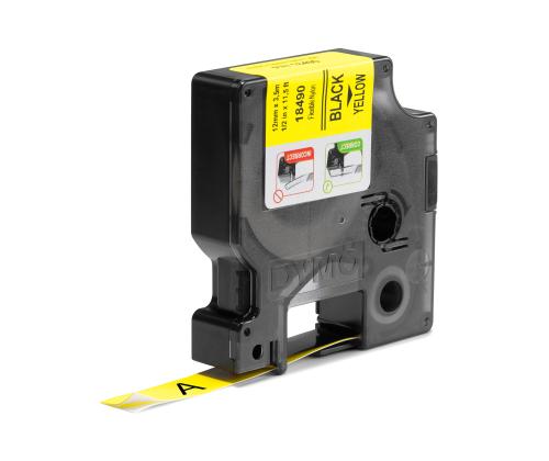 Kleepkirjalintmarkeerimislint DYMO Rhino Nylon Flex 18490 12mm mustkollasel analoog