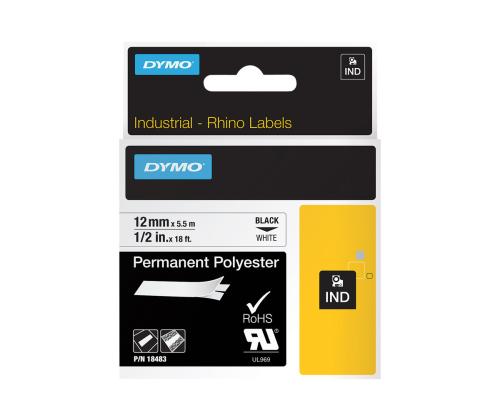 Kleepkirjalintmarkeerimislint DYMO Rhino Polyester 18483 12mm mustvalge