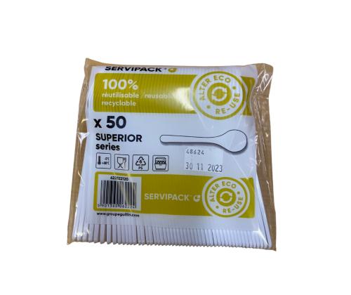 Kohvilusikas korduvkasutatav valge 50 tkpk