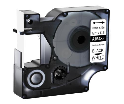 kleepkirjalint Dymo Rhino Nylon Flex 18488 12mm must/valgel analoog