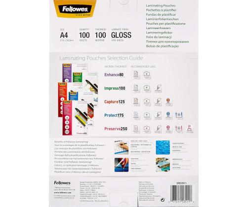 Lamineerimiskile A4, 100mic, 100 lehte FELLOWES