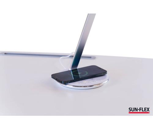 Laualamp SUN-FLEX Qlite valge 103100, H-35cm, integreeritud LED 5W, 200-800Lux, 2800-5600K, puutetundlik, QI juhtmevaba laadija