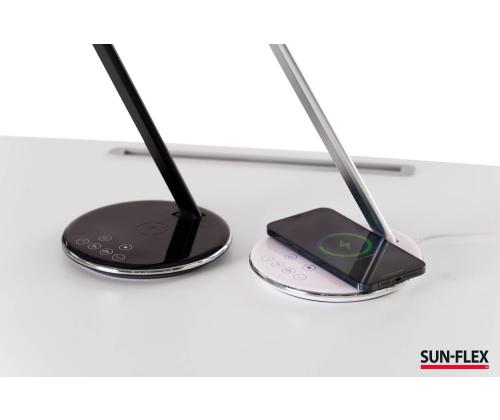 Laualamp SUN-FLEX Qlite valge 103100, H-35cm, integreeritud LED 5W, 200-800Lux, 2800-5600K, puutetundlik, QI juhtmevaba laadija