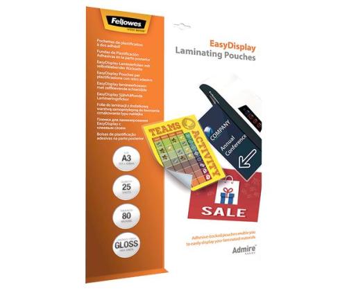 LAMINATOR POUCH ADHESIVE/A3 80 25PCS 5601803 FELLOWES