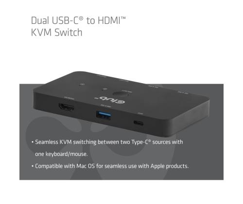 VIDEO SWITCH KVM USB-C TO HDMI/DUAL CSV-2512 CLUB3D