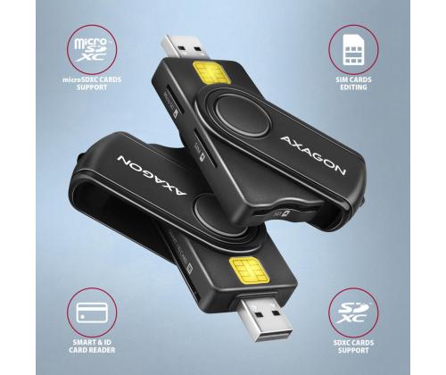 CARD READER USB-C+USB2.0 4SLOT/SMARTCARD CRE-SMP2A AXAGON