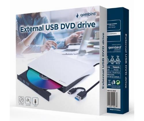 DVD RW USB3/USB-C 8X EXT RTL/DVD-USB-031-BW GEMBIRD