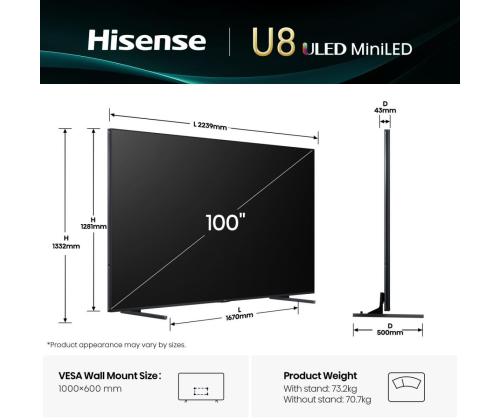 TV Set HISENSE 100 " 4K Ultra HD 3840 x 2160 pixels Flat 16:9 ULED 100U8Q