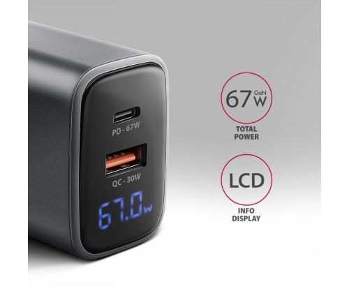 MOBILE CHARGER WALL USB 67W/GAN 2PORT ACU-PQ67D AXAGON