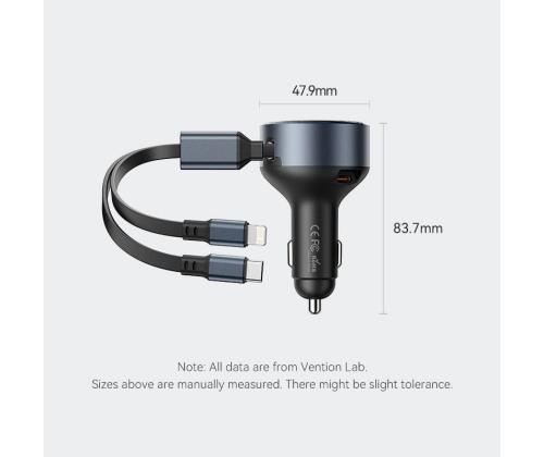 MOBILE CHARGER CAR USB/3P BLACK FFOB0 VENTION
