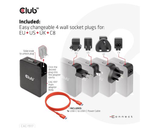MOBILE TRAVEL CHARGER USB-C/140W GAN CAC-1917 CLUB3D