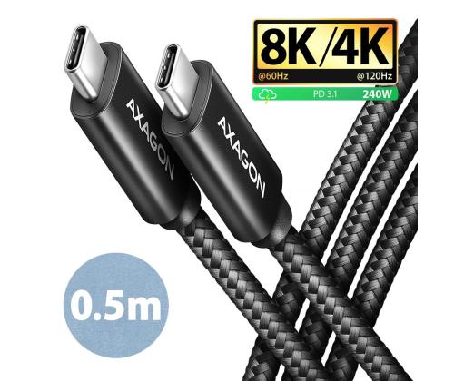 CABLE USB-C TO USB-C 0.5M 240W/8K BLACK BUCM4X-CM05AB AXAGON