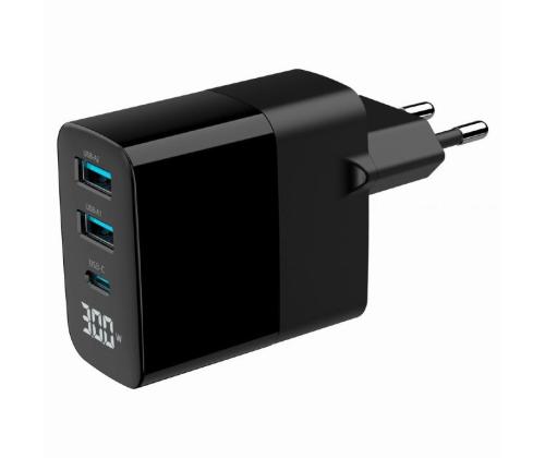 CHARGER USB 30W 3PORT/TA-UC-PDQC30LCD-BK-02 GEMBIRD