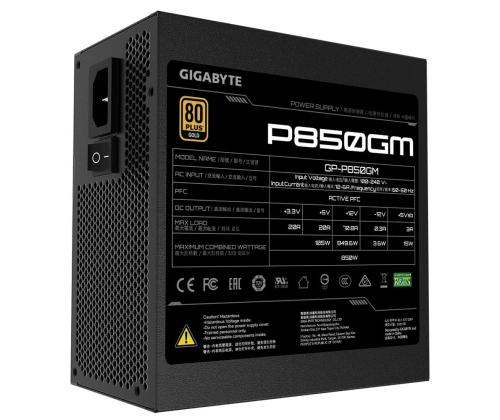 Power Supply GIGABYTE 850 Watts Efficiency 80 PLUS GOLD PFC Active MTBF 100000 hours GP-P850GM