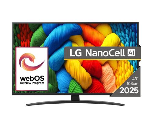 TV Set LG 43" 4K/Smart 3840x2160 Wireless LAN Bluetooth webOS Black 43NANO81A3A