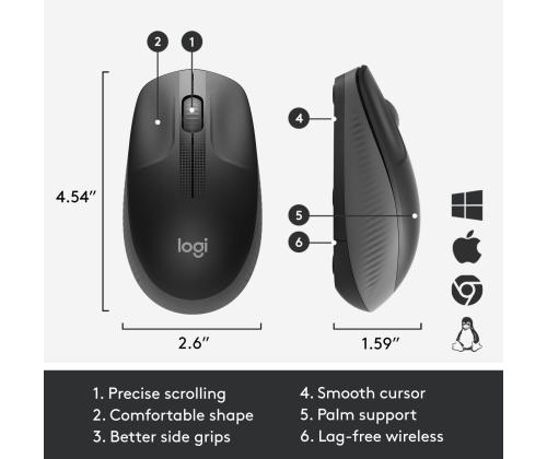 MOUSE USB OPTICAL WRL M190/CHARCOAL 910-005905 LOGITECH