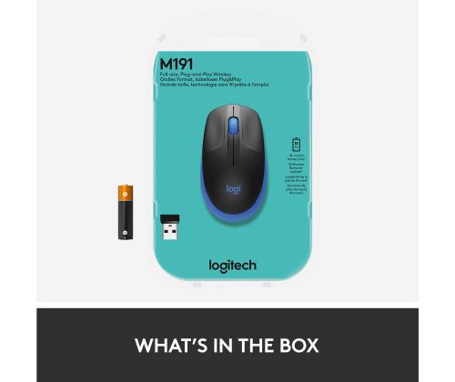 MOUSE USB OPTICAL WRL M190/BLUE 910-005907 LOGITECH