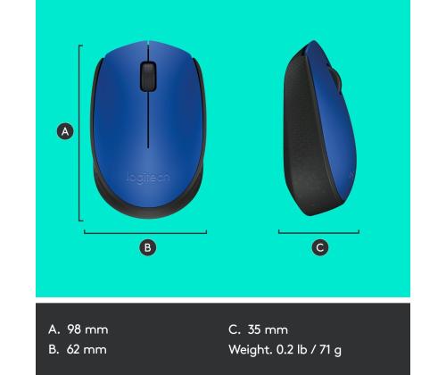 MOUSE USB OPTICAL WRL M171/BLUE 910-004640 LOGITECH
