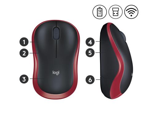 MOUSE USB OPTICAL CORDL. M185/RED 910-002240 LOGITECH