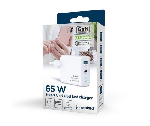 CHARGER USB 65W 2PORT/TA-UC-PDQC65L-W-01 GEMBIRD