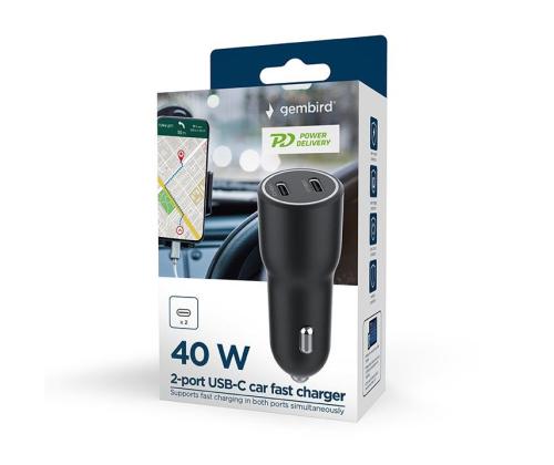 MOBILE CHARGER CAR USB 2PORT/TA-UC-C2PD40-CAR-01 GEMBIRD