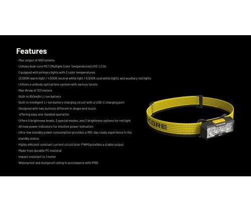 HEADLAMP NU SERIES 600 LUMENS/NU27 NITECORE