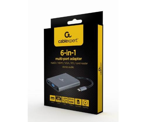 I/O ADAPTER USB-C TO HDMI/USB3/6IN1 A-CM-COMBO6-01 GEMBIRD