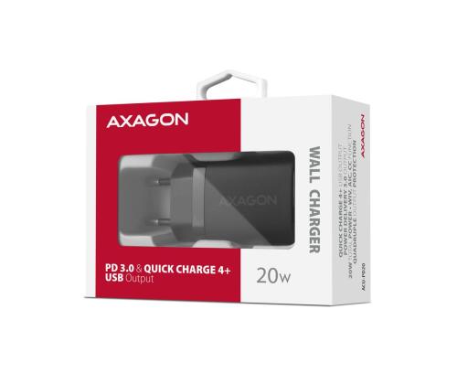 MOBILE CHARGER WALL USB-C 20W/1PORT BLACK ACU-PD20 AXAGON
