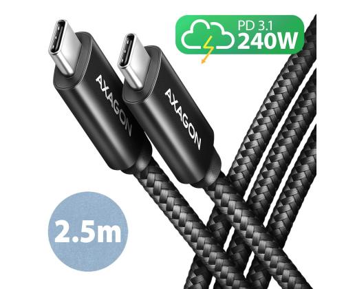CABLE USB-C TO USB-C 2.5M 240W/BRAID BLK BUCM2-CM25AB AXAGON