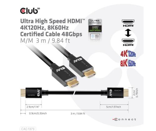 CABLE HDMI TO HDMI 3M/M/M CAC-1373 CLUB3D