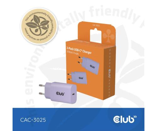 MOBILE CHARGER WALL USB-C/2PK 30W PURPLE CAC-3025 CLUB3D