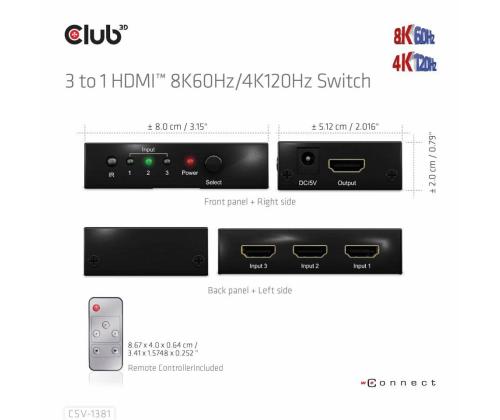 VIDEO SWITCH HDMI 3PORT/CSV-1381 CLUB3D