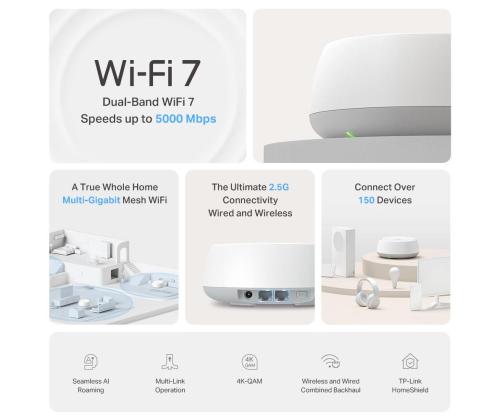 Wireless Router TP-LINK Wireless Router 2-pack 5000 Mbps Mesh Wi-Fi 7 2x2.5GbE LAN \ WAN ports 2...