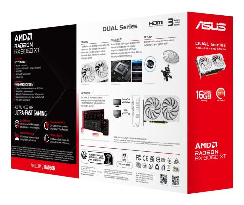 Graphics Card ASUS AMD Radeon RX 9060 XT 16 GB GDDR6 PCI Express 5.0 Active DUAL-RX9060XT-16G-WH
