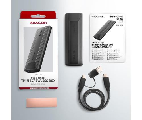 SSD ACC ENCLOSURE M.2 NVME/SATA USB-C EEM2-GTS2 AXAGON