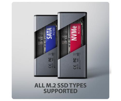 SSD ACC ENCLOSURE M.2 NVME/SATA USB3.2 EEM2-SD2 AXAGON