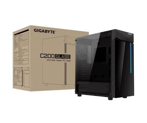 Case GIGABYTE C200 GLASS MidiTower Not included ATX MicroATX MiniITX Colour Black GB-C200G
