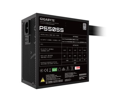 Power Supply GIGABYTE 550 Watts Efficiency 80 PLUS SILVER PFC Active MTBF 100000 hours GP-P550SS
