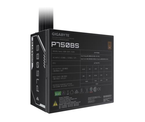 Power Supply GIGABYTE GP-P750BS 750 Watts Efficiency 80 PLUS BRONZE PFC Active MTBF 100000 hours...