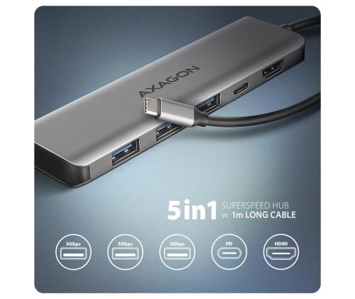 I/O HUB USB-C 5IN1/1M HMC-5H AXAGON