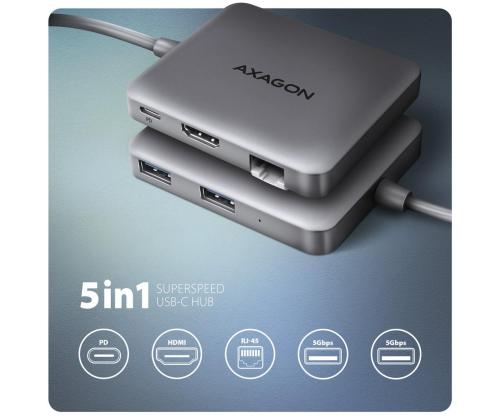 I/O HUB USB-C 5IN1 5GBPS/0.2M HMC-5HL AXAGON