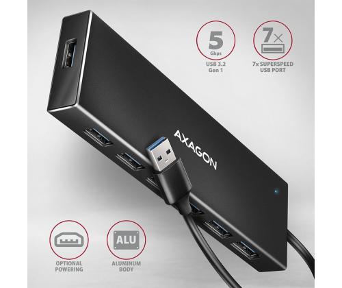 I/O HUB USB3.2 7PORT FLAT/1M HUE-F7A AXAGON