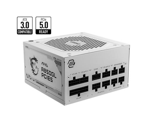 Power Supply MSI 850 Watts Efficiency 80 PLUS GOLD PFC Active MAGA850GLPCIE5WHITE