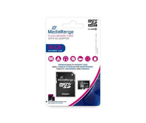 MEMORY MICRO SDHC 16GB C10/W/ADAPTER MR958 MEDIARANGE