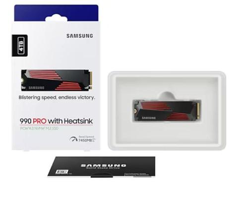 SSD SAMSUNG 990 PRO with Heatsink 4TB M.2 PCIe Gen4 NVMe TLC Write speed 6900 MBytes/sec Read...
